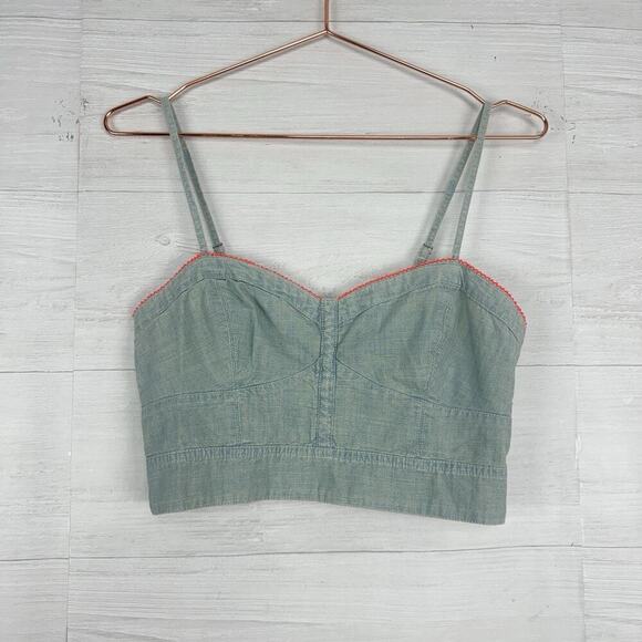 NWT American Eagle Cropped Tank Top Size M Blue Denim Chambray Smocked Y2K Twee - Picture 1 of 13